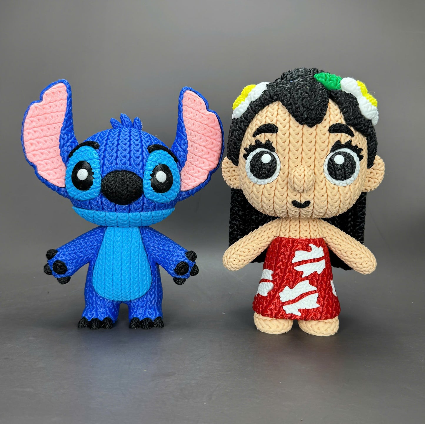 Knitted Design - 3D Printed Lilo & Stitch Inspired Character Figures - Unique Display Collectible